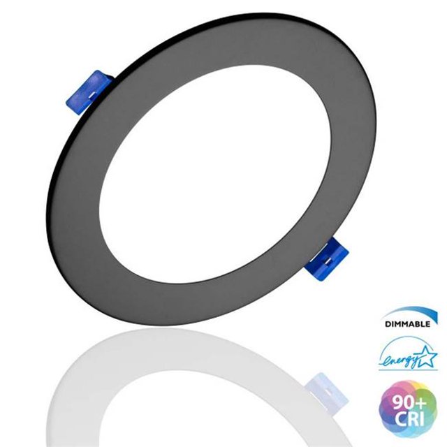 Nicor Lighting DLE621202KRDBK DLE6 Série 6 in. Panneau Plat Noir Rond LED Downlight - 2700K