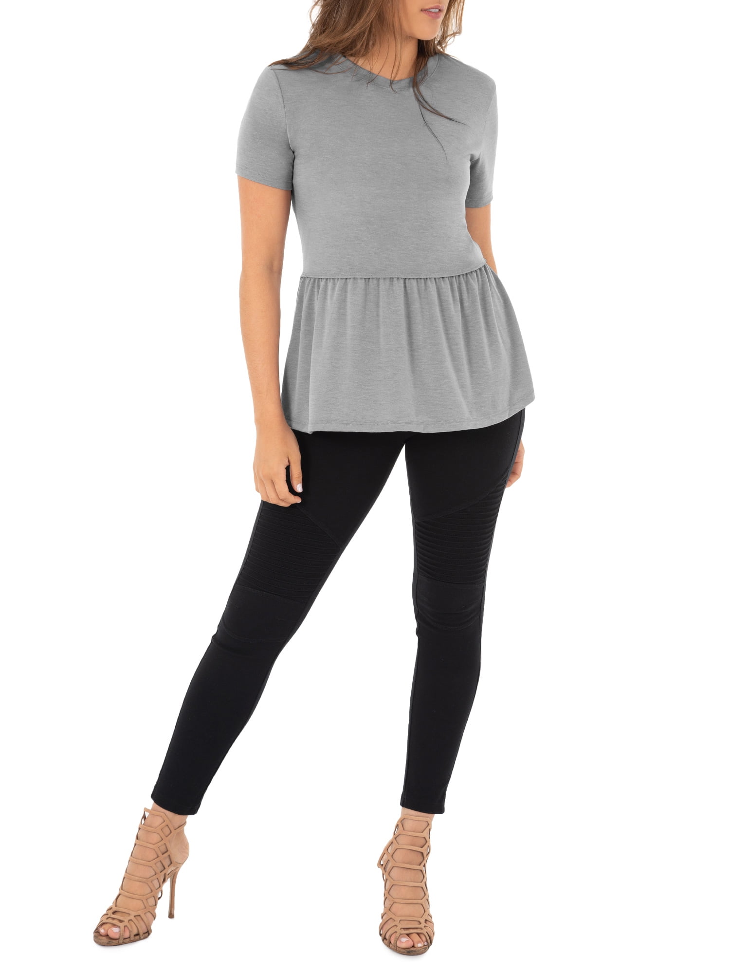 Wright's Womens Short Sleeve Peplum Waist Top