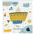 thumbnail image 3 of Adventure Nursery Shower Curtain, Sea Adventures Icons Ship Baby Whale Puffy Clouds Fishes, Fabric Bathroom Set with Hooks, 69W X 84L Inches Extra Long, Earth Yellow and Blue Grey, by Ambesonne, 3 of 3