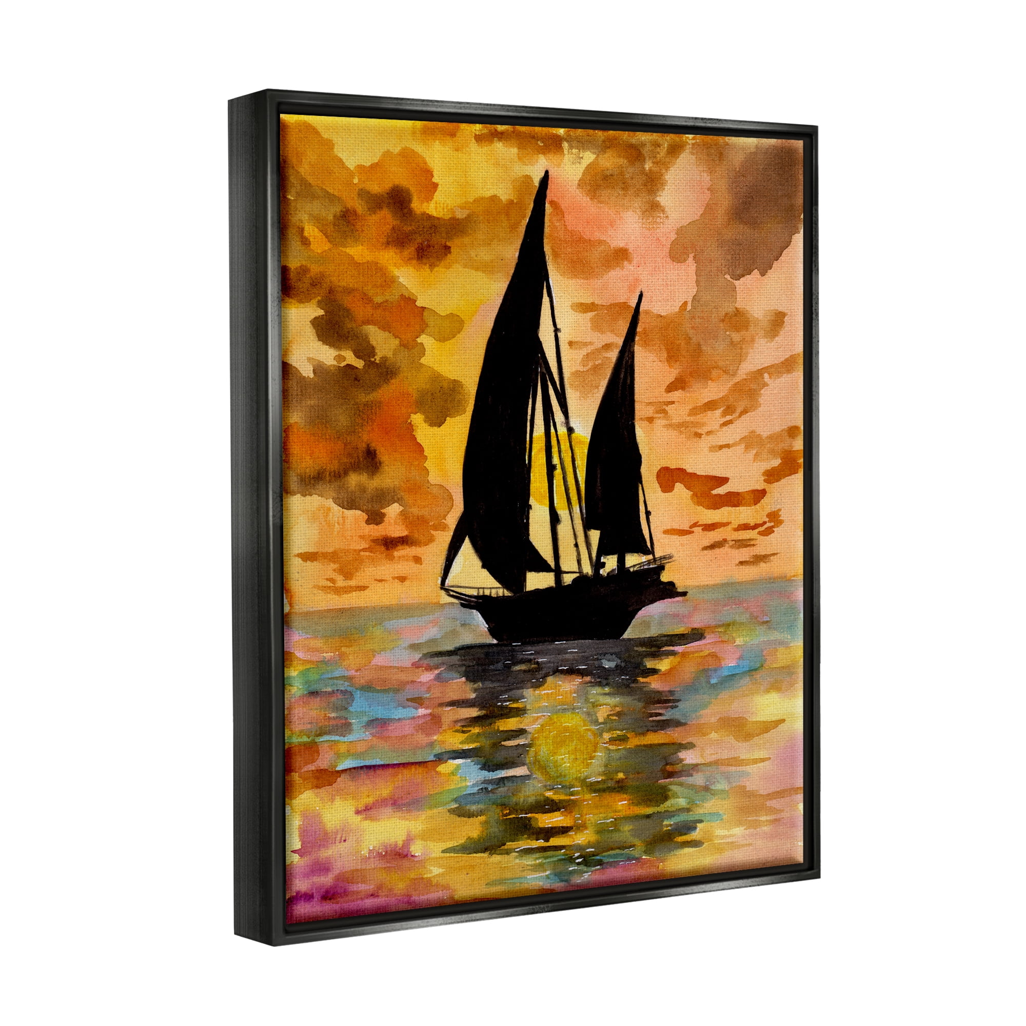 Stupell Industries Sailboat at Sunset Transportation Painting Black Floater Framed Art Print Wall Art, 25 x 31