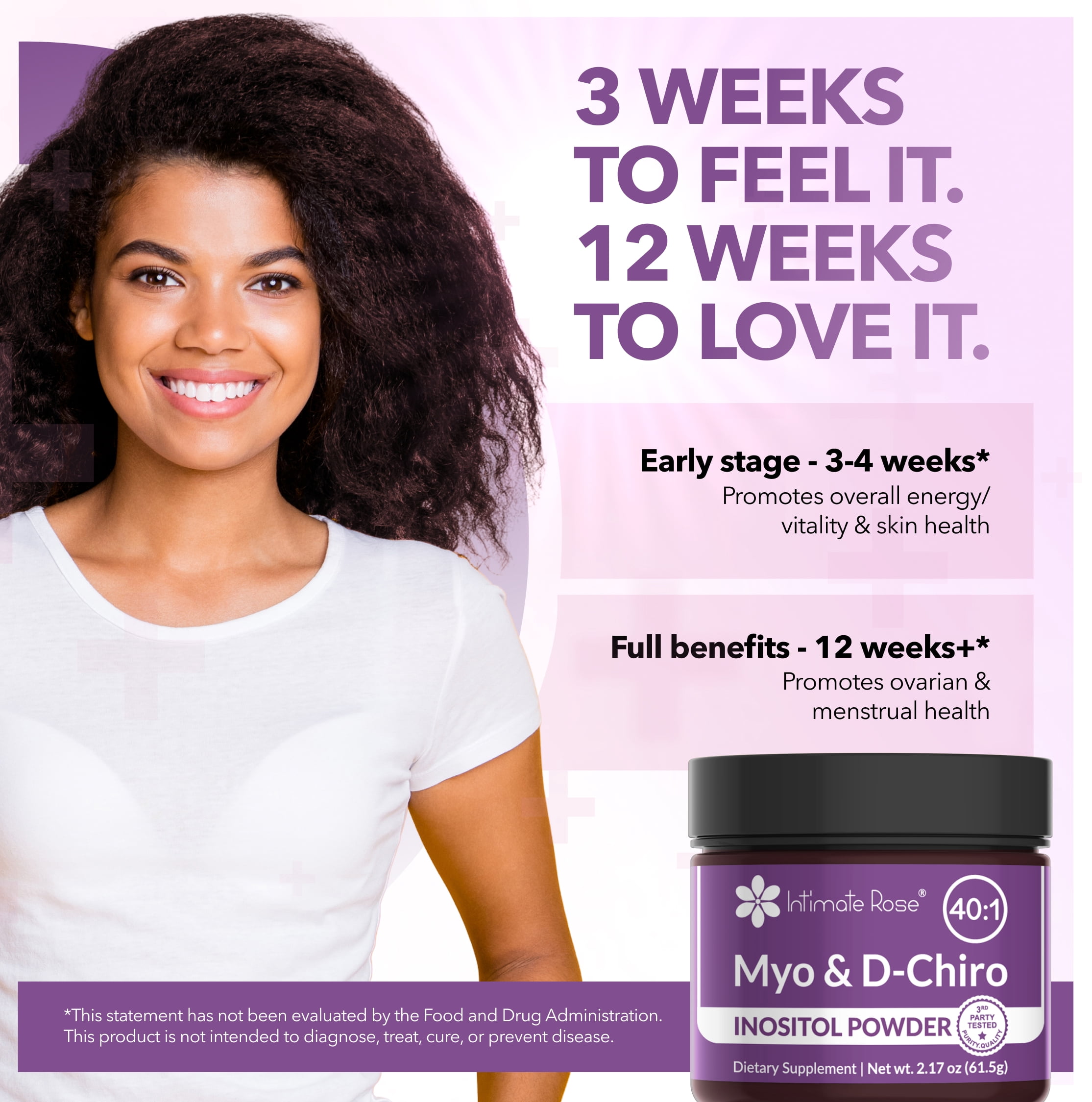 Intimate Rose Inositol Supplement for Women Powder - Myo-inositol & D-Chiro Inositol Powder - Hormonal Balance & Healthy Ovarian Function Support for Women - Ideal 40:1 Ratio - Made in USA