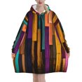 thumbnail image 1 of Colorful Wood Print Oversized Blanket Hoodie, Wearable Blanket Adult For Women Men And Teenager, Super Soft Warm Flannel Fluffy Hooded Blankets Sweatshirt With Big Pocket, 1 of 8