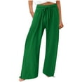 thumbnail image 1 of Women Casual Pants Solid Color Pocket Elastic Waist Drawstring Loose Comfortable Daily Wear, 1 of 4