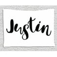 thumbnail image 1 of Justin Tapestry, Modern Calligraphy with Popular Male Name Monochrome Hand Lettering Pattern, Wall Hanging for Bedroom Living Room Dorm Decor, 80W X 60L Inches, Black and White, by Ambesonne, 1 of 2