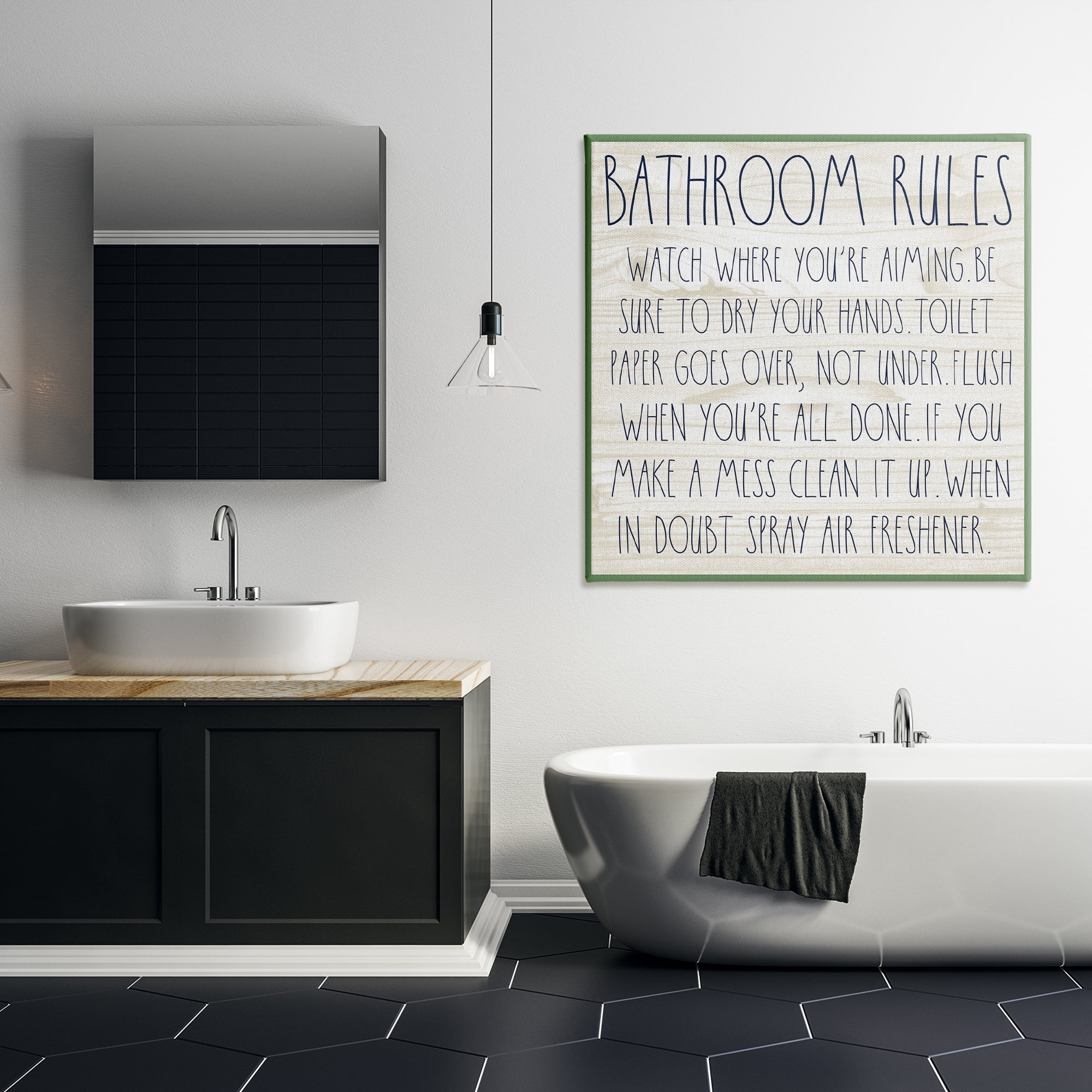 Stupell Industries Rustic Chic Bathroom Typography Painting Gallery Wrapped Canvas Art Print Wall Art, 36 x 36