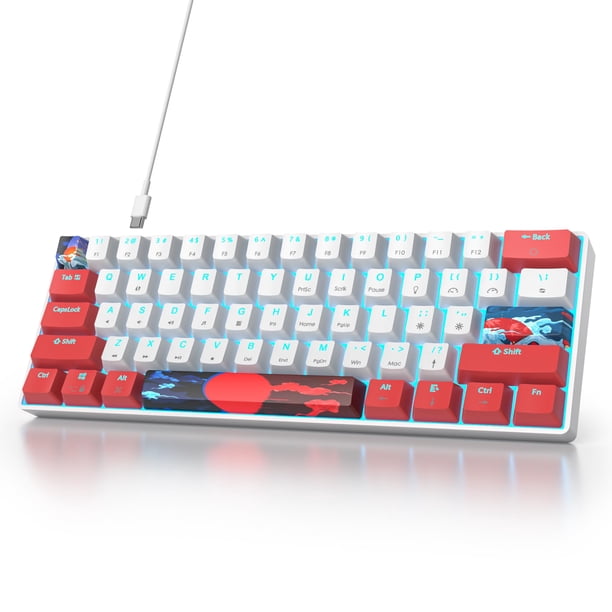 Ussixchare Teclado Mecánico para Juegos con Cable de 61 Teclas y Switch Rojo