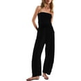 thumbnail image 2 of Womens Casual Strapless Jumpsuits off Shoulder Long Wide Leg Pants Drawstring One Piece Jumpsuit with Pockets Black, 2 of 9