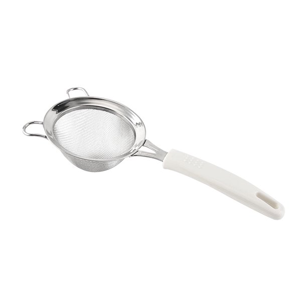 Colador pequeño de malla fina - 1 pieza, colador pequeño, tamiz de alimentos de cocina de acero inoxidable 18/8 de malla 30 con mango de silicona remachado resistente, colador de metal portátil