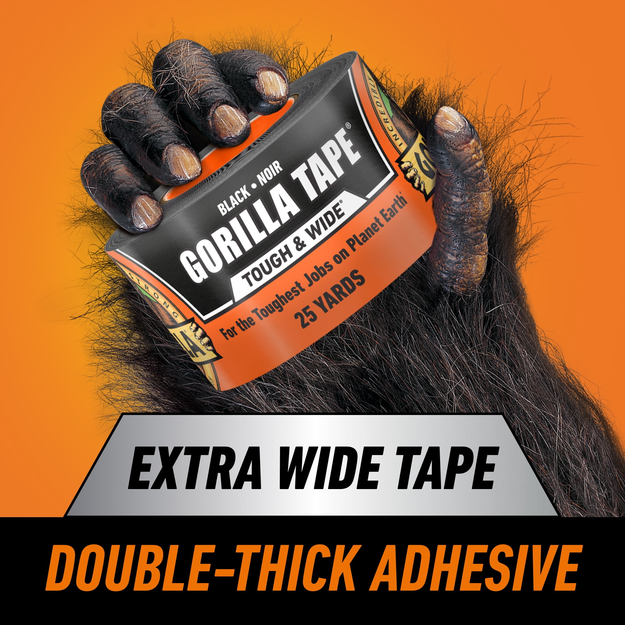 (2 pack) Gorilla Tape Tough & Wide, Black Tape, 2.88" x 25 yd