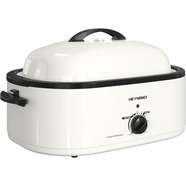 18 Quart Electric Roaster Oven, Roaster Oven, Turkey Roaster Electric, Roaster Oven Buffet, Selfbasting Lid, Removable Pan, Full-Range Temperature Control Cool-Touch Handles, White Body, Black Lid