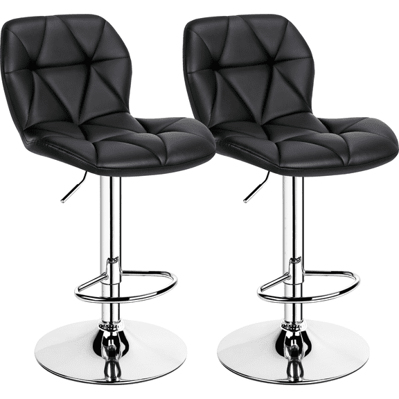 Yaheetech Set of 2 Adjustable Modern PU Leather Swivel Bar Stools with Backrest, Black