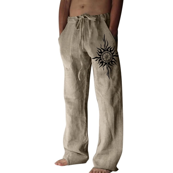 Rggeeun Mens Pants Mens Fashion Casual And Printed Pocket Lace Up Pants Large Size Pants Attractive Comfortable
