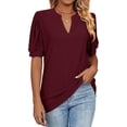 thumbnail image 2 of Camisas de mujer Casual con cuello en V Camisetas Puff Manga corta Verano Tops Túnica Blusas S-XXLWine RedXX-Large esquí esquí Gafas de esquí, 2 of 4