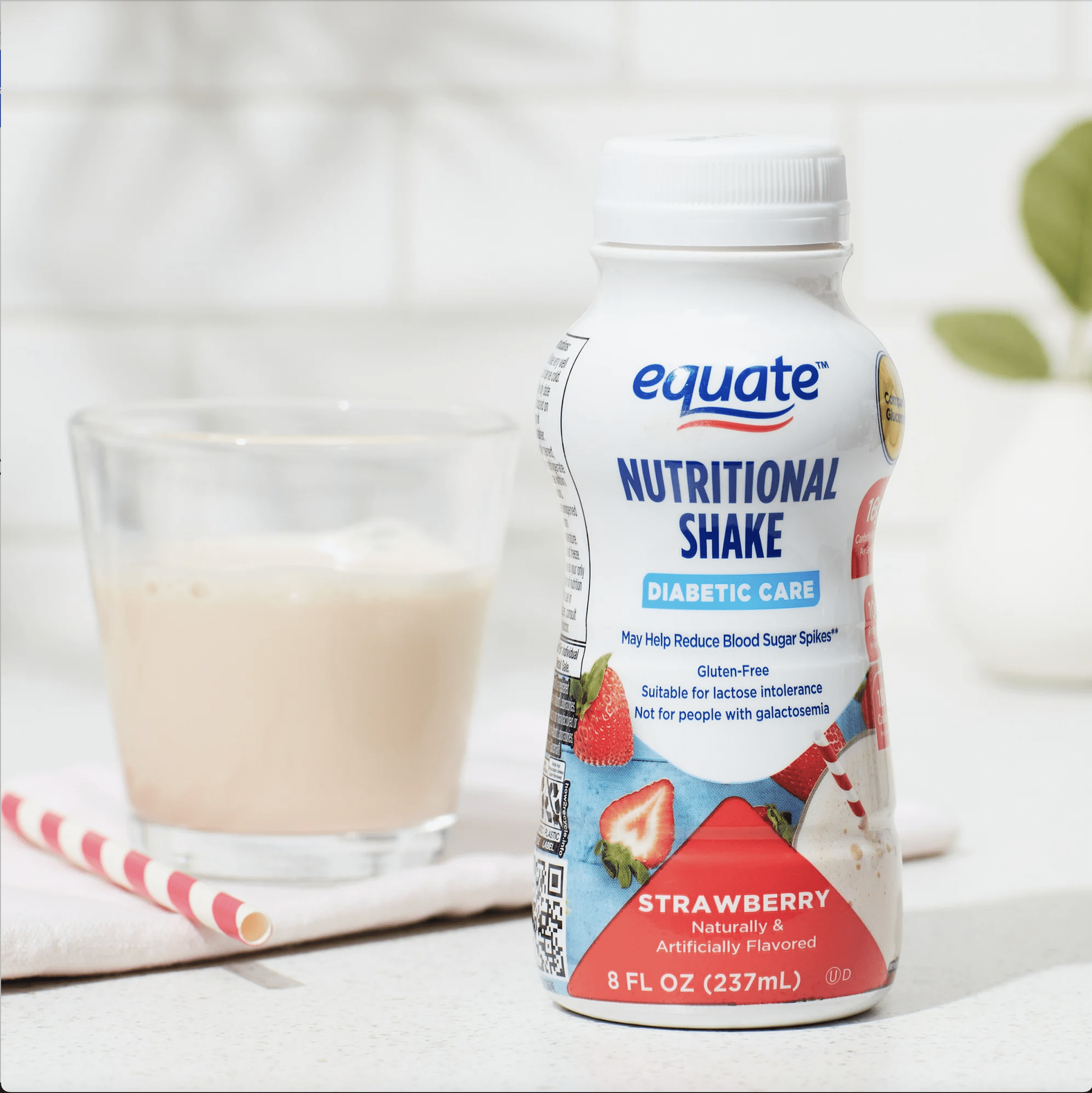 (3 pack) Equate Nutritional Shake Diabetic Care, Strawberry, 8 fl oz, 24 Count