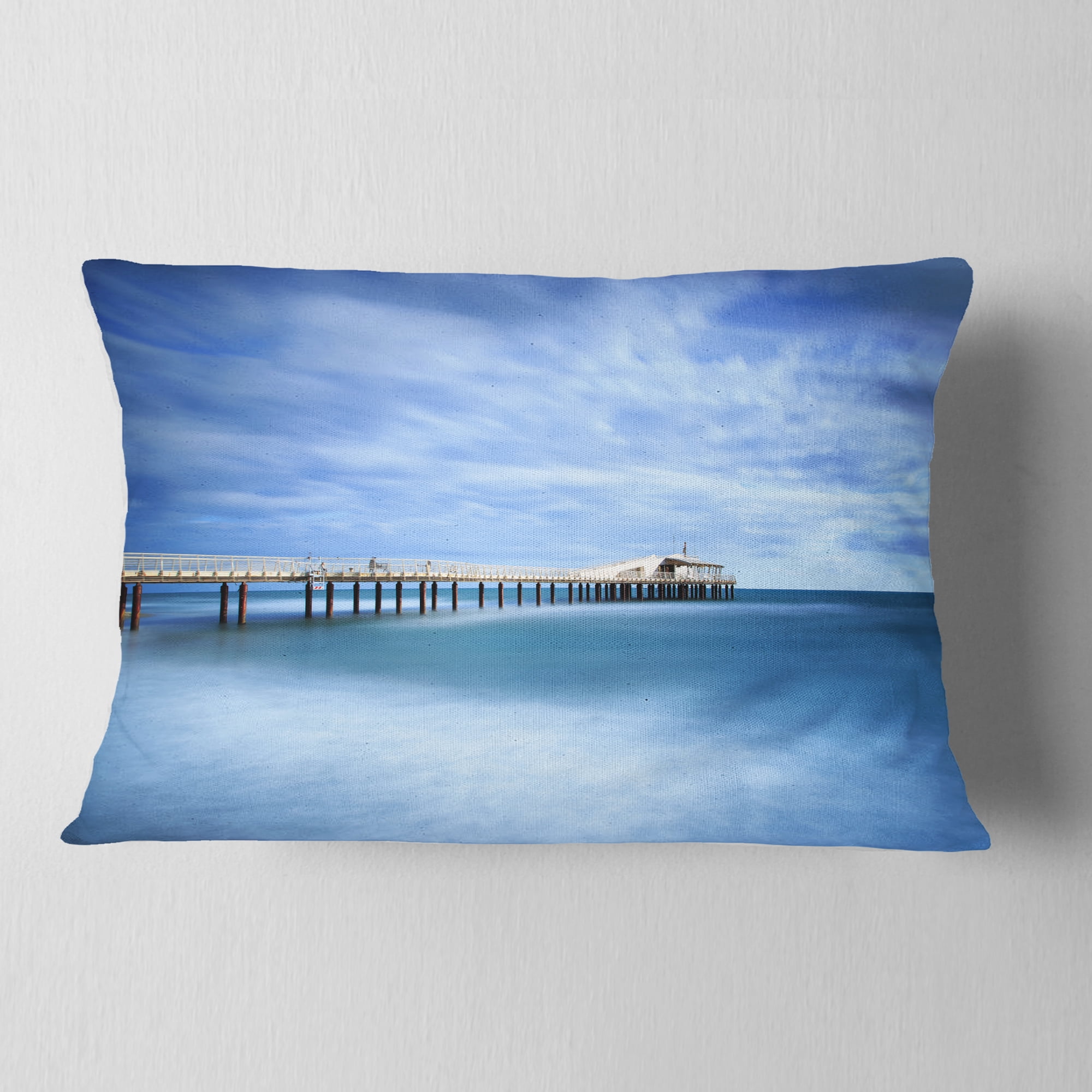 Designart Pier Infinite to Blue Sea - Seascape Throw Pillow - 12x20