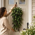thumbnail image 6 of 2PCS 30" Artificial Cedar Christmas Teardrop Swag with Pine Cones, Full Faux Greenery Door Swag, Plastic Norfolk Pine Needle Teardrop Wreath for Mantle Fireplace Indoor Outdoor Holiday Decor, 6 of 7