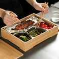 thumbnail image 3 of Bamboo Bento Box Stainless Steel Compartment Lunch Box Japanese Lunch Tray Bamboo Storage Box Restaurant Commercial Lunch Box (C Box Plate Set), 3 of 7