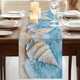 thumbnail image 3 of Coastal Conch 90 Inch Table Runner, Summer Beach Seaside Nautical Blue Farmhouse Dresser Scarf Cotton & Linen Tablerunner for Dining/Kitchen Island/Holiday Party Décor 13" x 90", 3 of 9