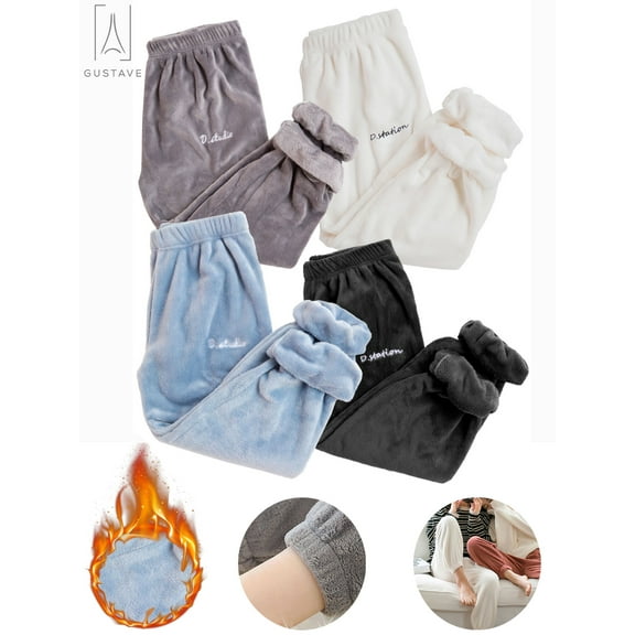 Gustave Women's Plush Velvet Pajama Pants, Elastic Waist Thicken Warm Trousers Winter Flannel Loungewear Jogger Pant "Black"