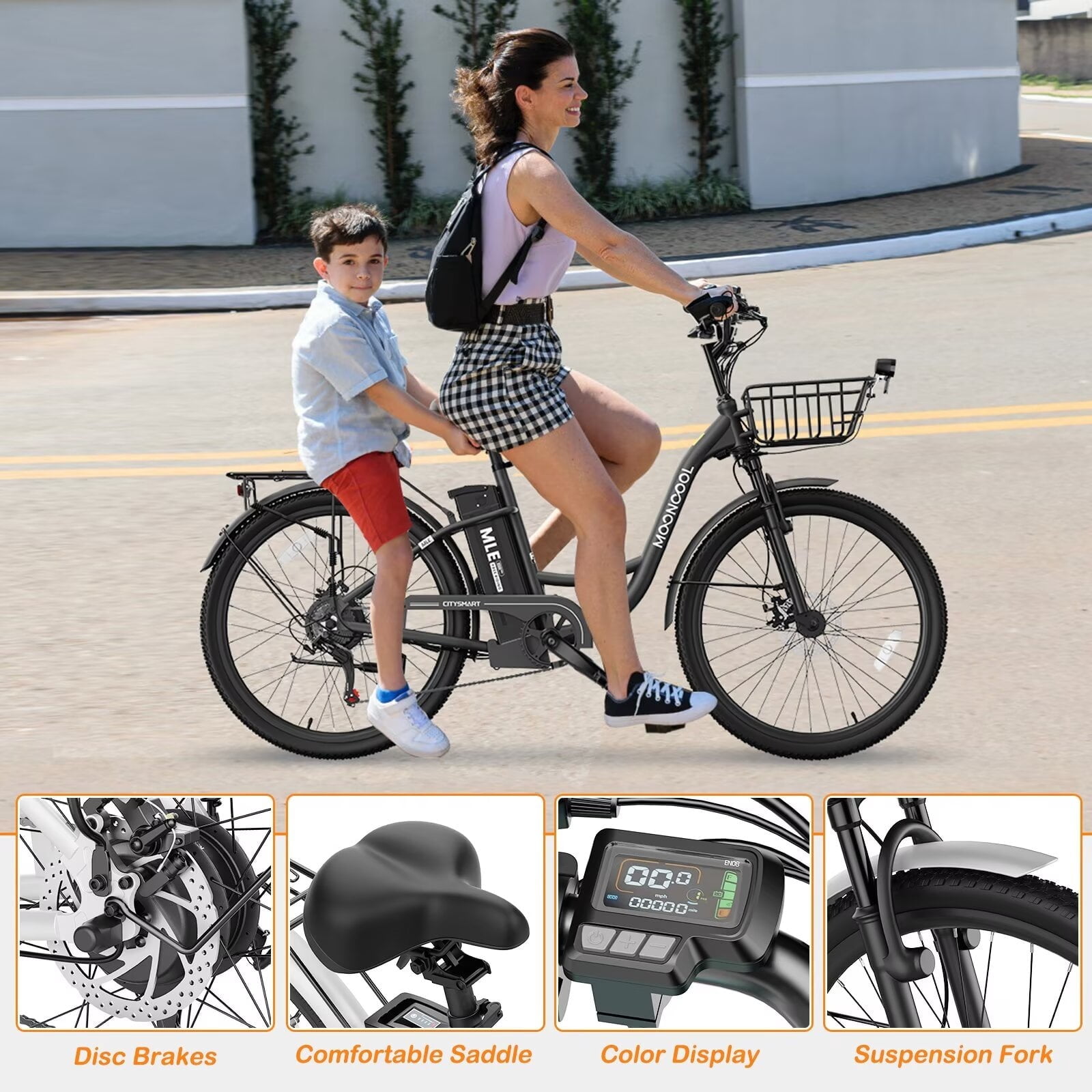 Lilypelle Electric Bike for Women Adults, Peak 700W Motor 20MPH, 50 Miles Electric Cruiser Bike with 36V 10.4Ah Battery, 7-Speed Electric Bicycle, 26" Tires and Front Fork Suspension