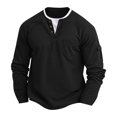 thumbnail image 1 of pstuiky camisetas de manga larga para hombre, Camisa informal de manga larga con cuello en V y bolsillos de color liso para hombre Tops casuales para hombres m, 1 of 7