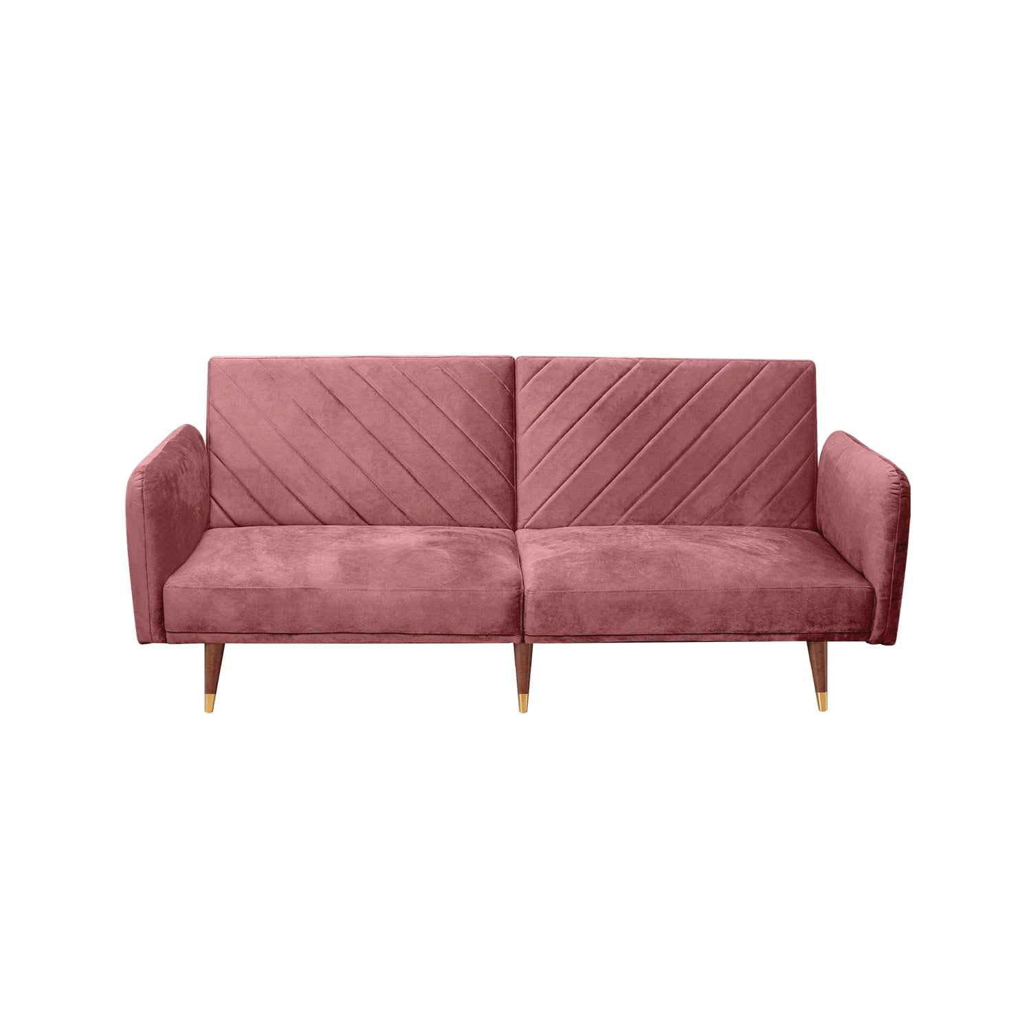 Resenkos Convertible 2-Seat Velvet Sofa Bed with Adjustable Backrest and Solid Wood Legs,Pink Resenkos Convertible 2-Seat Velvet Sofa Bed with Adjustable Backrest and Solid Wood Legs,Pink