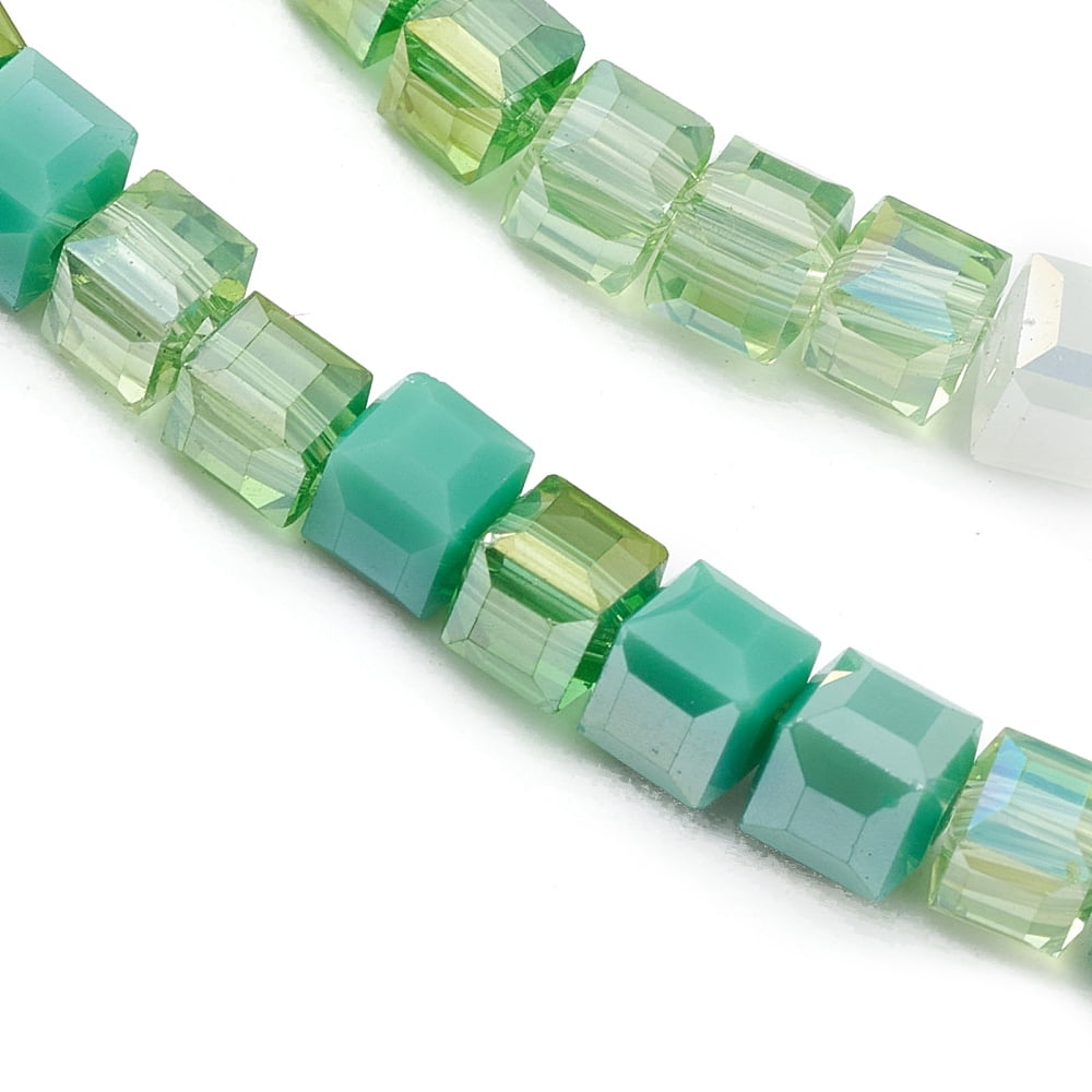 10strand Gradient color Electroplate Glass Bead Strands AB color Plated Cube Dark Sea Green 4x4x4mm Hole: 1.2mm about 94~97pcs/strand 14.84~15.28 inch