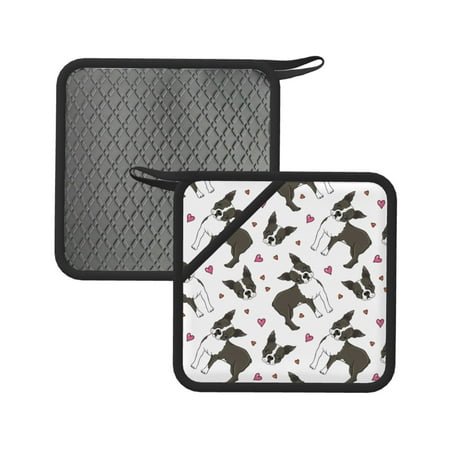

2PCS Pot Holders for Kitchen - Heat Resistant Silicone Pot Holders with Hanging Loop cute Boston terrier dog hearts Non Slip Oven Hot Pads Potholders for Decor Baking Cooking Kitchen