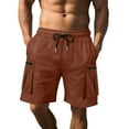 thumbnail image 2 of Mens Tan Cargo Shorts, Multi - Pockets, Belted Waist, Summer Beach Vacations & Outdoor Work, 2 of 6