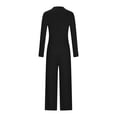 thumbnail image 5 of BLTIBY Women's Jumpsuits Spring Summer Solid Color Waisted Wide Leg Pants Long Sleeve Crew Neck Casual Loose Rompers Lightweight Comfortable Fashion Elegant Trousers Clearance Black 1 S, 5 of 6