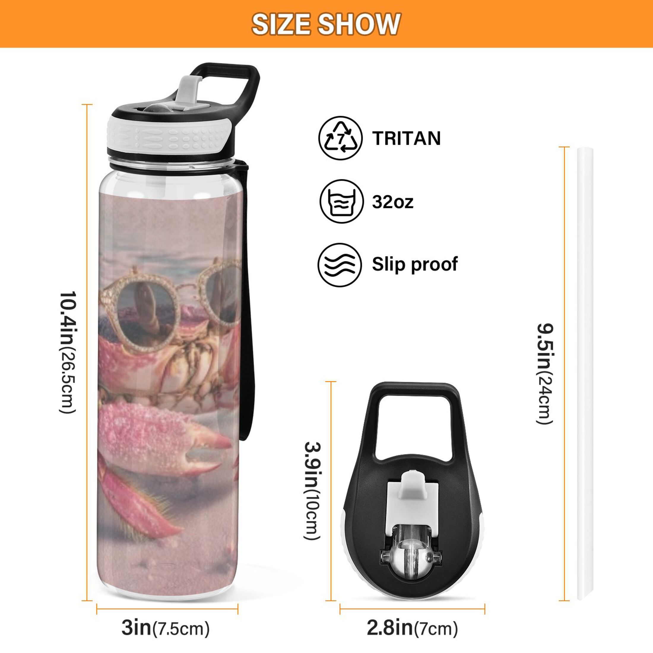 BZSMCE Sport Bottle Sleek Glass Crab Outdoor sports Water Bottle Size: 10.4x3in