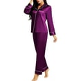 thumbnail image 1 of Womens Silk Satin Pajamas Set Sleepwear Loungewear,Purple, 1 of 5