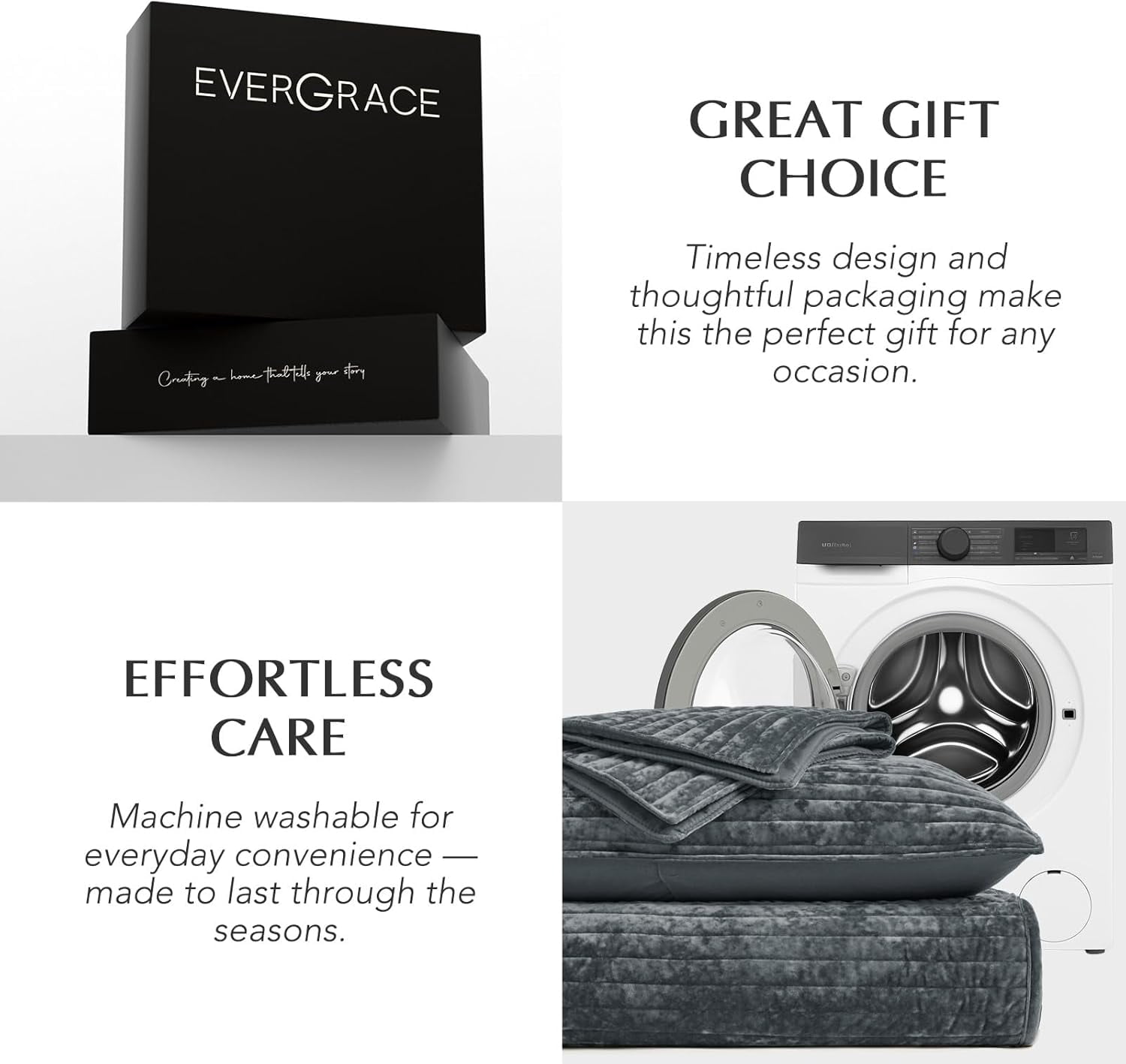 EVERGRACE Velvet Quilt Set King Size, Luxurious Soft Striped Channel Bedding Set, Lightweight Velvet Comforter for All Season, Oversized Bedspread Coverlet with 2 Matching Shams, Charcoal Gray