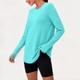 thumbnail image 5 of Qgtaibl Women Long Sleeve Workout Shirts Crew Neck Curved Hem Thumb Hole Tops Moisture Wicking Loose Fit Athletic Tees for Running Gym Fitness Sky Blue S, 5 of 8