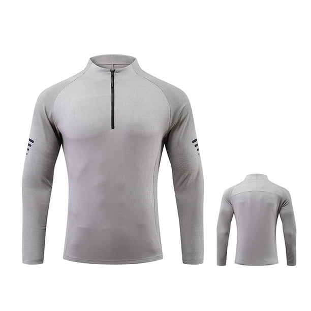 pstuiky camisetas de manga larga para hombre, Camiseta deportiva ligera y transpirable de color sólido con cremallera y cuello alto de manga larga para hombre camisetas de hombre xxxl