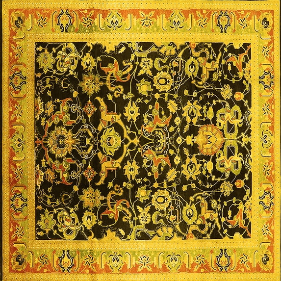 Ahgly Company Machine Washable Indoor Square Oriental Yellow Industrial Area Rugs, 4' Square