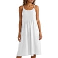 thumbnail image 3 of Kctiaxy Summer Dresses for Women Spaghetti Straps Pleated Front Beach Dress Casual Boho Crewneck Sleeveless A-Line Midi Dress, White XL, 3 of 10