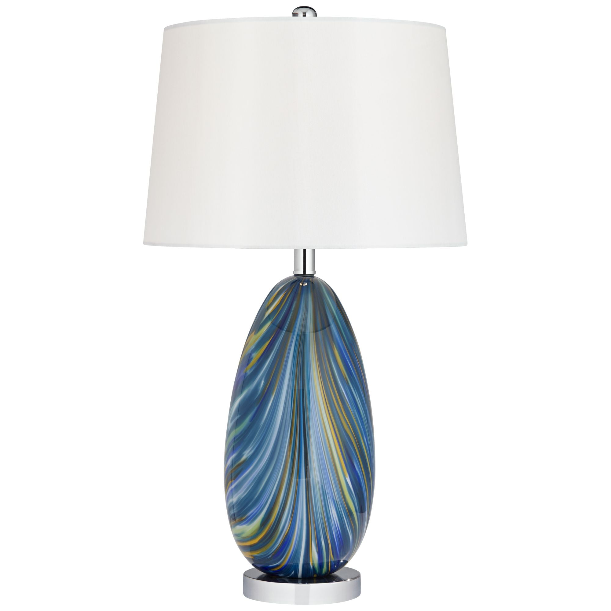 Possini Euro Design Pablo Modern Table Lamp 27" Tall Blue Art Glass White Tapered Drum Shade for Bedroom Living Room Bedside Nightstand Office Family
