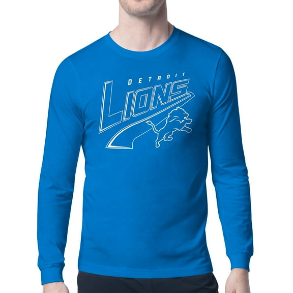 Men's Starter Blue Detroit Lions Modern Tailsweep Graphic Long Sleeve T-Shirt