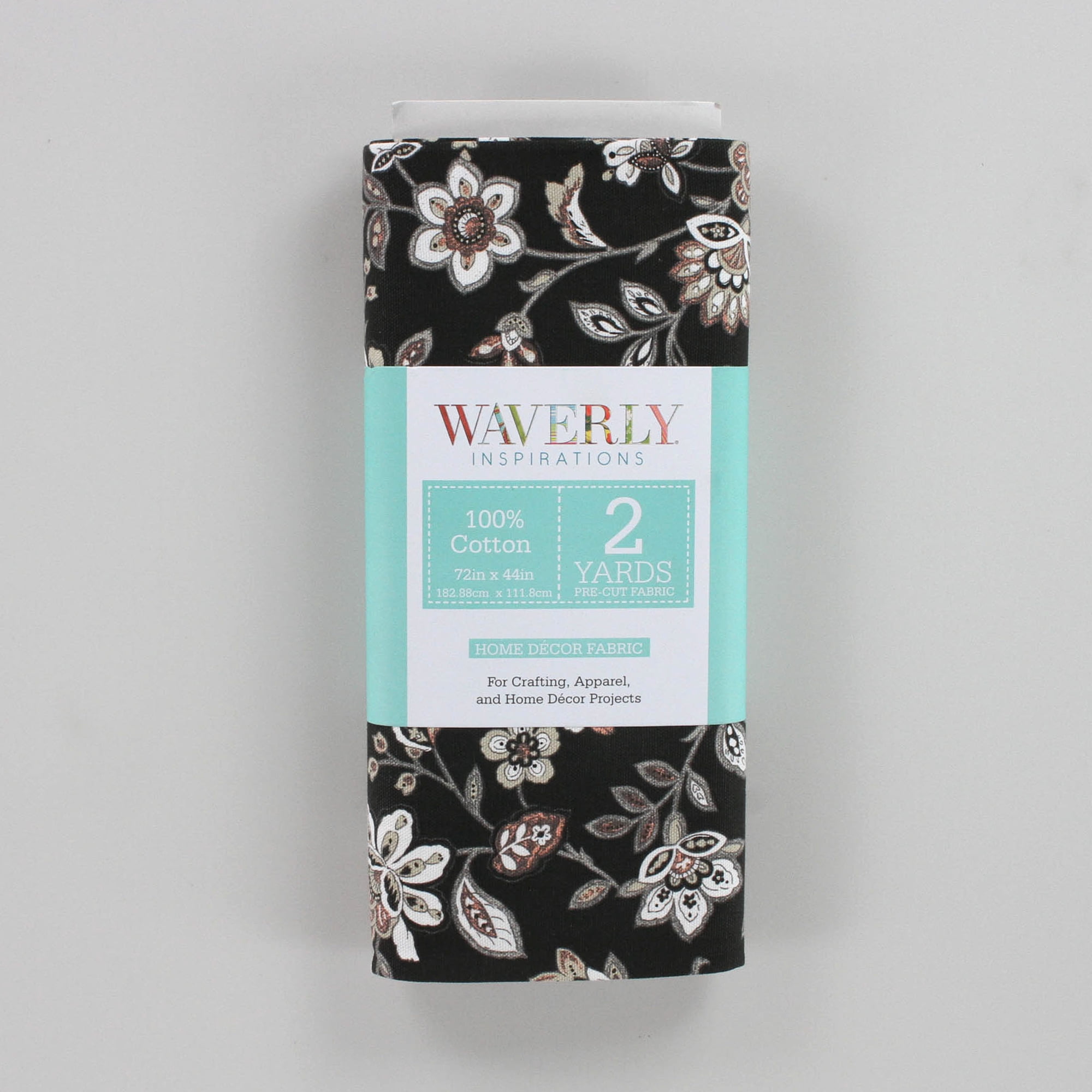 Waverly Inspirations 2 Yard Cut 100% Cotton Print Floral Fabric, Black, 45" Wide for Home Decor, Quilting, Crafting, Sewing Projects, Soft Feel