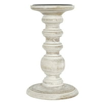 Whitewashed Wood Carved Pillar Candle Holder by Ashland