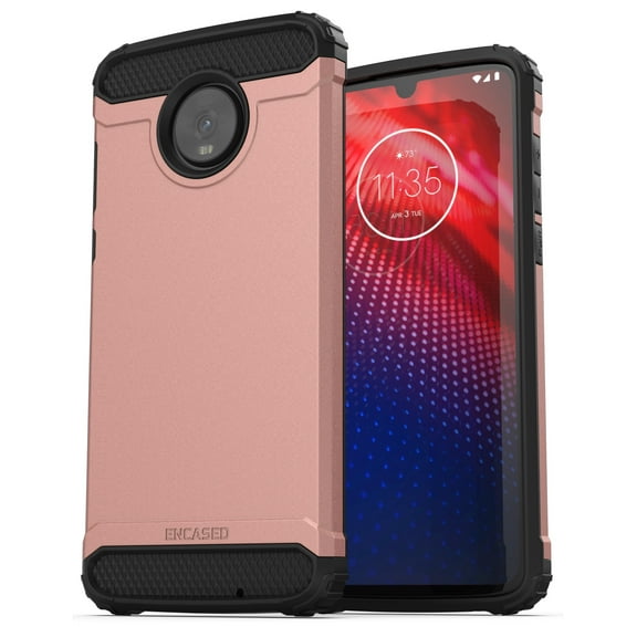 Encased Heavy Duty Moto Z4 Case Rose Gold (2019 Scorpio Series) Military Grade Rugged Phone Protection Cover