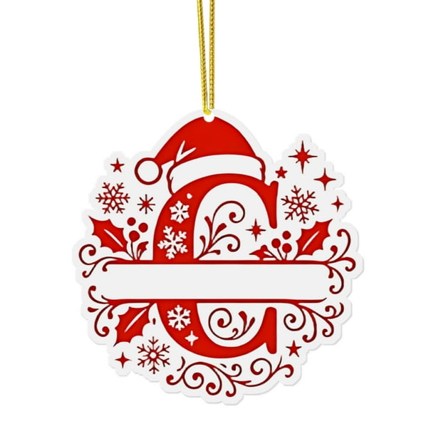 Adornos Navideños para Árbol, Monogramas Decorativos Acrílicos 2D con Gorro de Papá Noel, 26 Letras, Adornos Colgantes para Manualidades, Decoración Navideña Del Hogar.