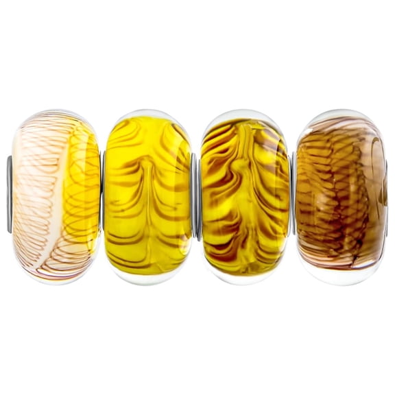 Bling Jewelry Womens Mixed Set of 4 Sterling Silver Core Glass Charm Bead Golden Brown & Lemon Yellow