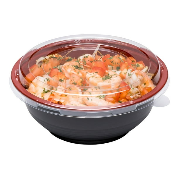 Disposable Plastic ToGo Containers And Lids Round Black And Red