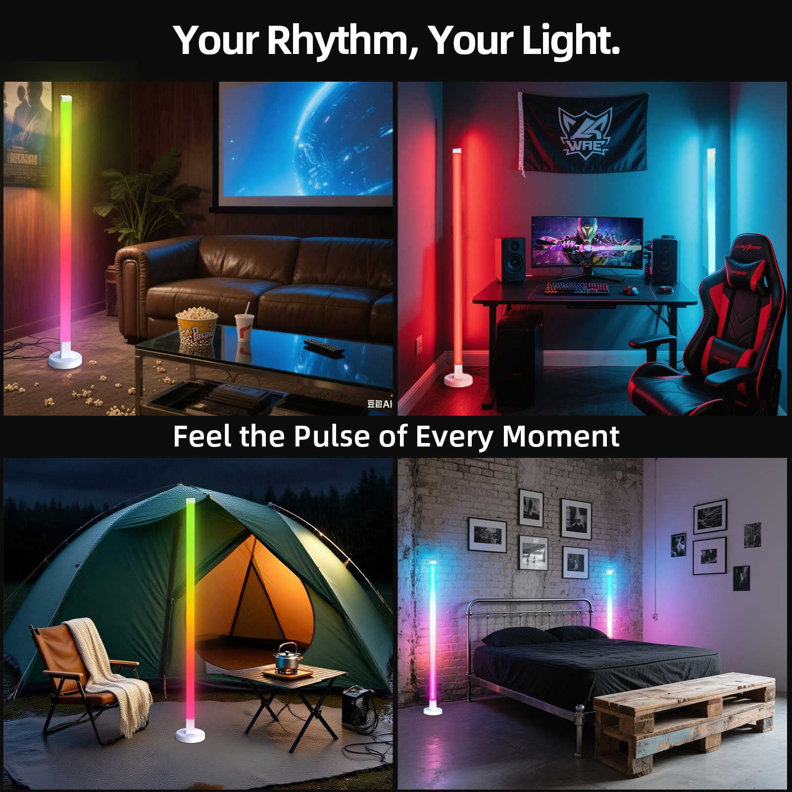 elice Smart Corner Floor Lamp,RGB LED Ambient Lighting with App & Remote Control, Music Sync, 16 Million Colors - Modern Lamp for Bedroom, Living Room, Gaming Room