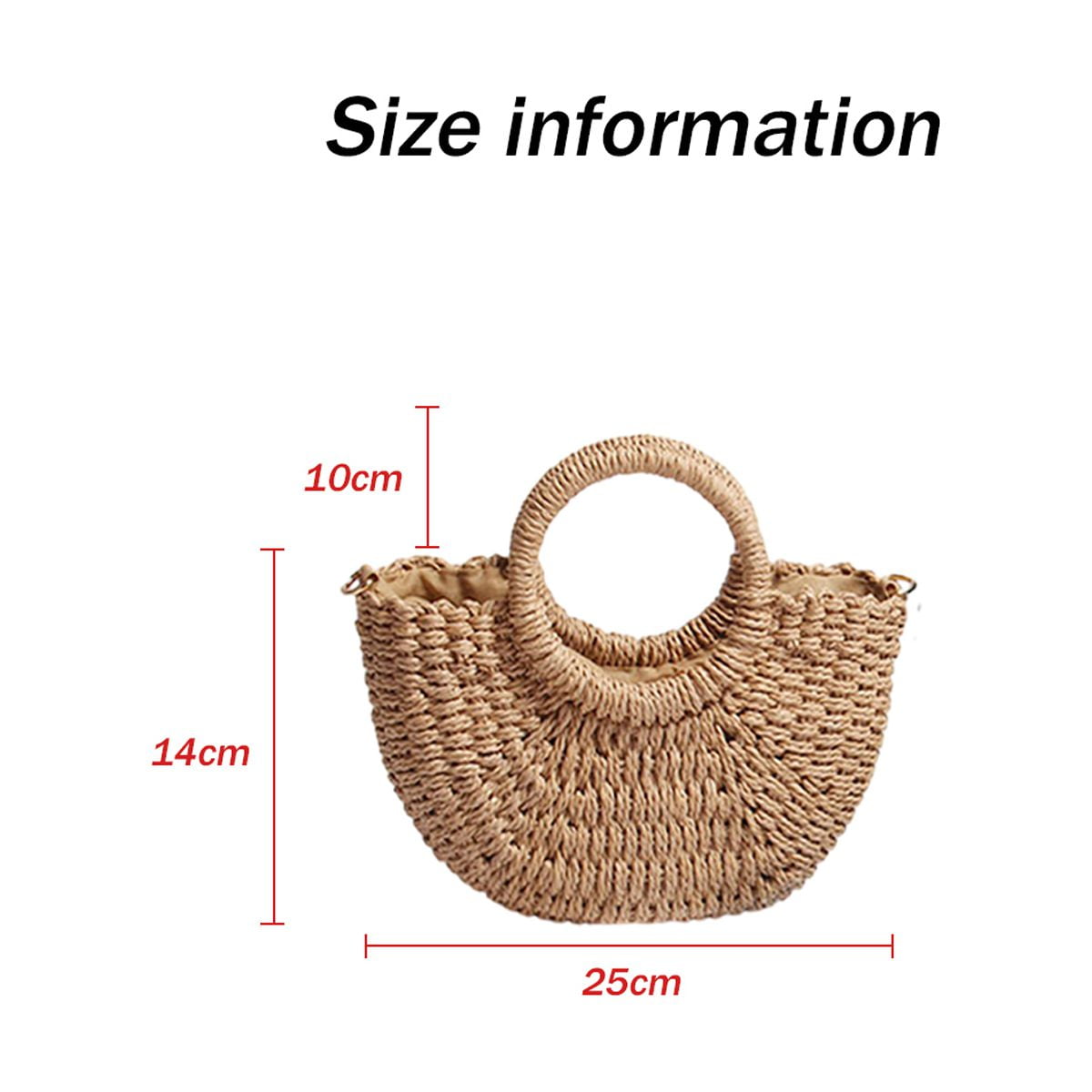 Semi-circle Straw Bag, Hand-woven Women Summer Retro Beach Tote
