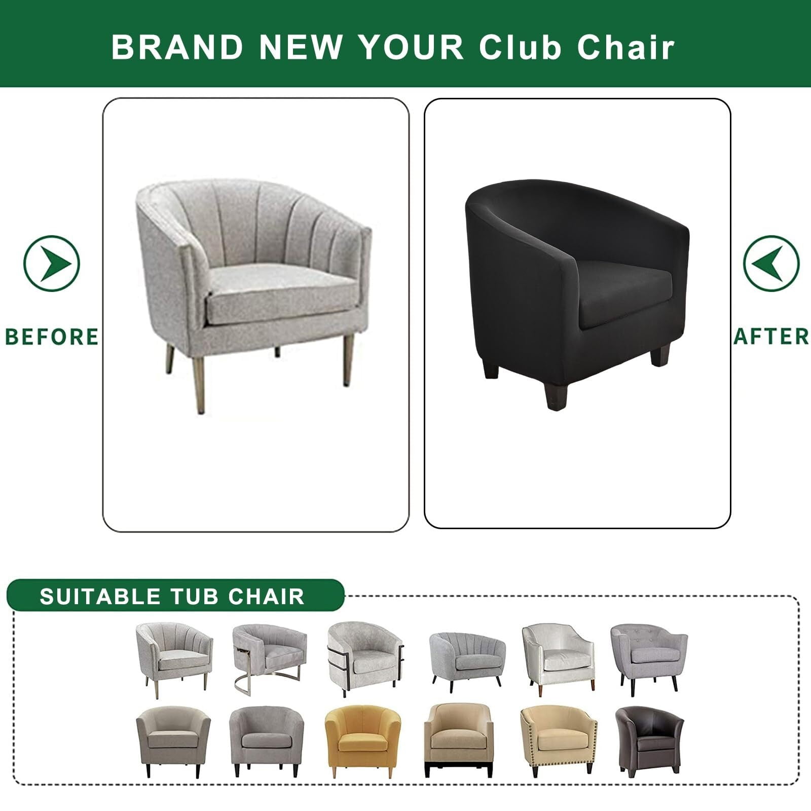 LKJYER Club Chair Slipcover 2 Piece Tub Chair Slipcover Stretch Barrel Chair Covers Printed Armchair Covers Removable Sofa Cover Couch Furniture Protector Arm Chair Cover for Living Room