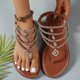 thumbnail image 5 of Sandalias Planas con Correas de Tobillo de Moda Casual de Pie Redondo de Pie Abierto Estilo Romano Strass Playa Planas Sandalias Bohemias Sandalias de Mujer con Correa Trasera, 5 of 7