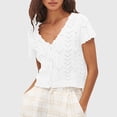 thumbnail image 2 of Ediodpoh Cardigan for Women Crochet Cardigan Summer V Neck Open Front Short Sleeve Lace Knit Casual Boho Top White S, 2 of 9
